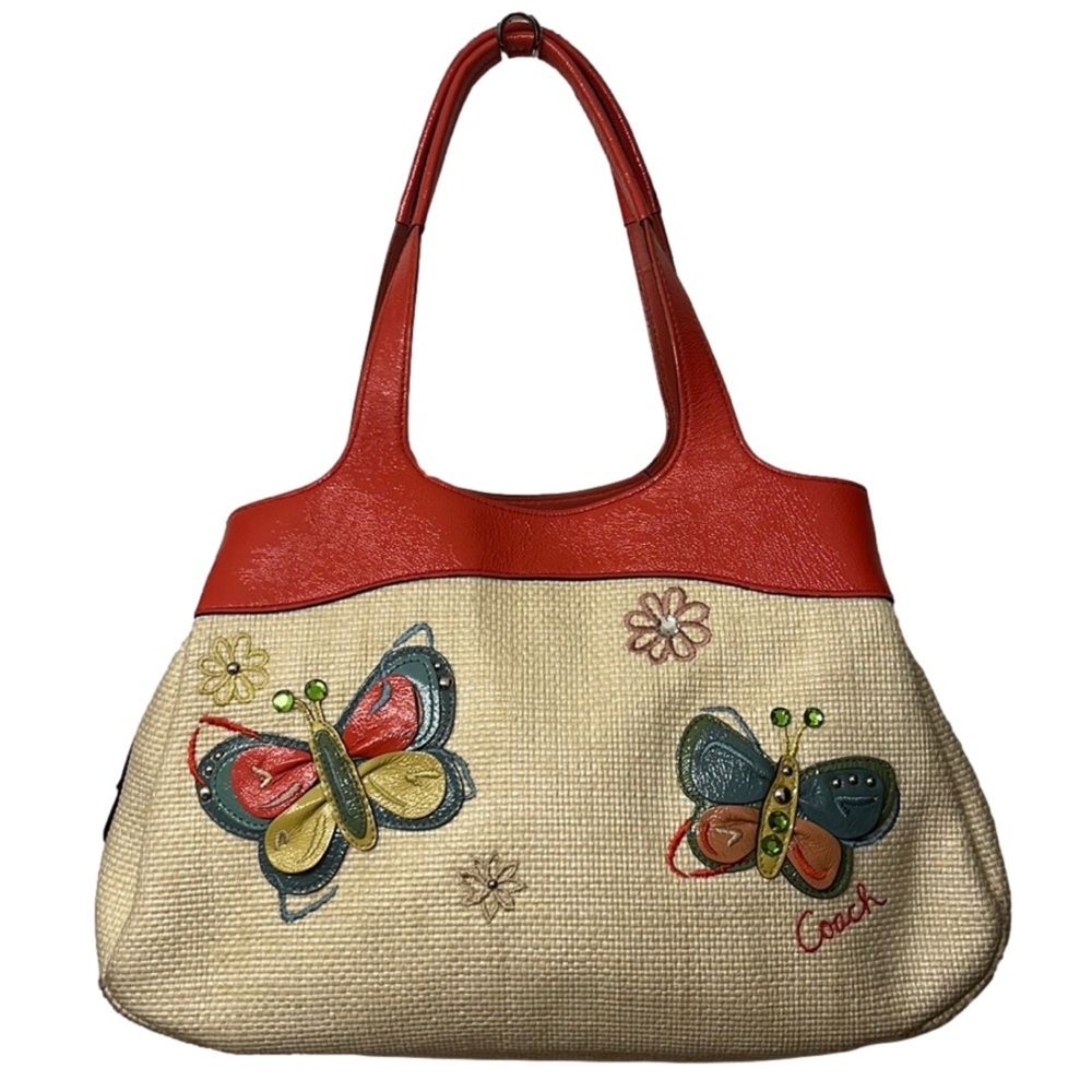 Coach Summer Straw Embroidered Shoulder Bag